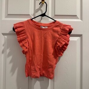 Zara Coral Ruffle Sleeve Tee